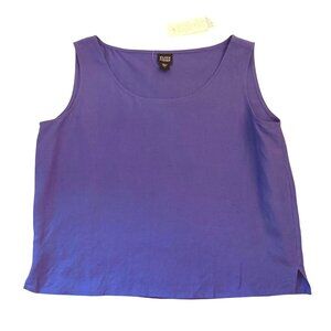 Eileen Fisher Purple Blue Scoop Neck Tank Top Size Large Linen Silk Blend Blouse